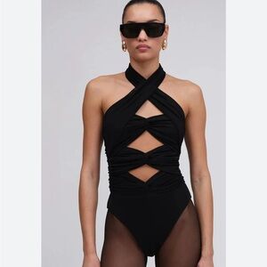 Ronny Kobo Collection Black Halter Bodysuit